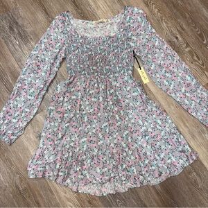 Women’s Size Medium Teal Pink and White Floral Flowy Long Sleeve Dress